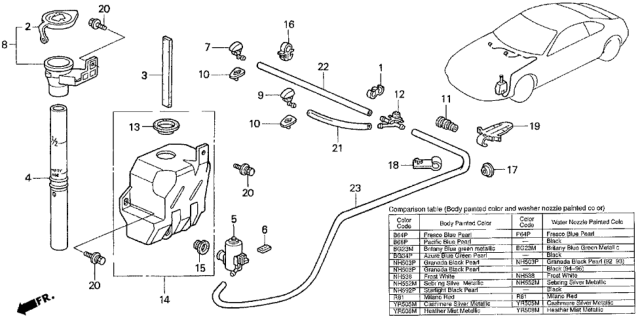 1993 Honda Prelude Nozzle Assembly, Driver Side Windshield Washer (Fresco Blue Pearl) Diagram for 76815-SS0-003ZC