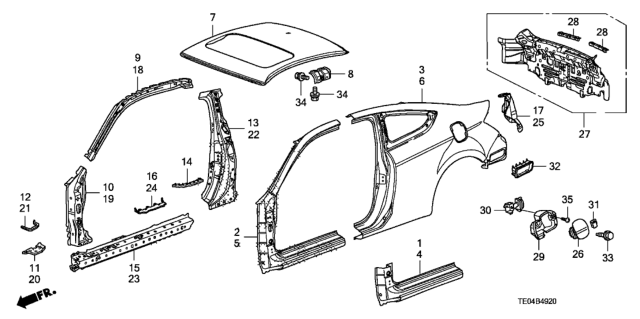 2010 Honda Accord Panel Set, R. FR. (Outer) Diagram for 04635-TE0-A00ZZ