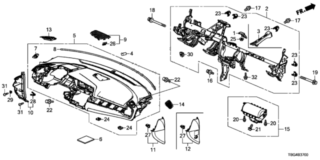 2018 Honda Civic Beam, Steering Hanger Diagram for 61310-TBA-315ZZ