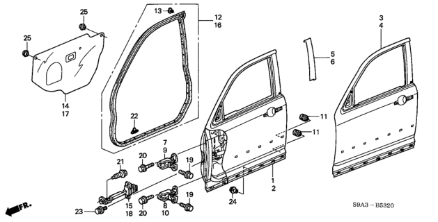 2003 Honda CR-V Seal, R. FR. Door Hole Diagram for 72321-S9A-020