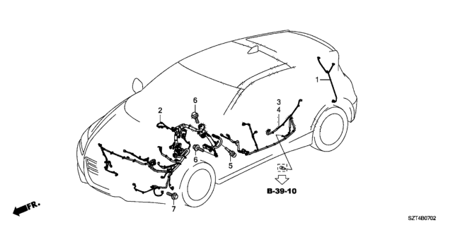 2012 Honda CR-Z Wire Harness, Passenger Door Diagram for 32752-SZT-A10