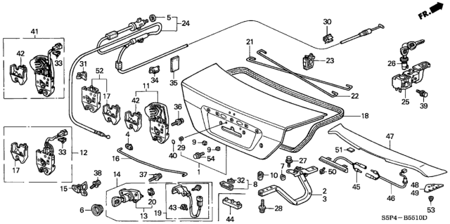 2001 Honda Civic Spring, L. Trunk Opener Diagram for 74872-S5P-A00