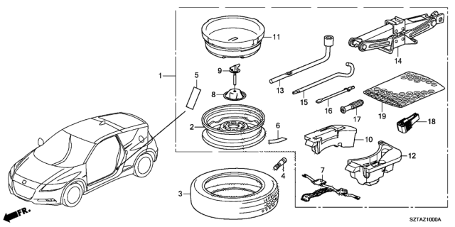 2016 Honda CR-Z Temporary Wheel Kit Diagram