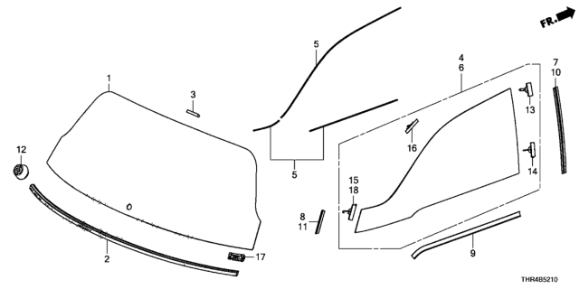 2019 Honda Odyssey Clip, RR. Windshield Molding Diagram for 91512-THR-A01