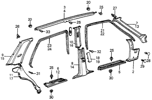 1985 Honda Accord Garnish, L. FR. Pillar *YR76L* (DEW BEIGE) Diagram for 73833-SA6-020ZR