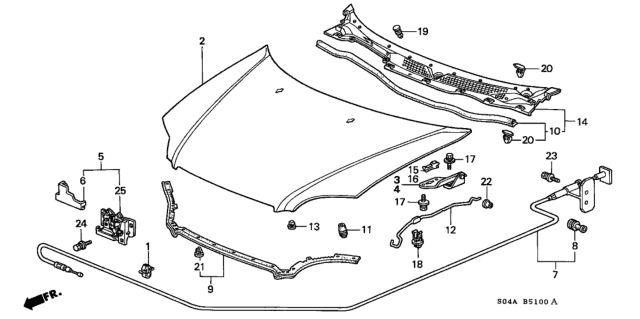 1998 Honda Civic Rubber, Hood Seal Diagram for 74142-S04-G00