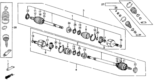 1988 Honda CRX Driveshaft Assembly, Passenger Side Diagram for 44305-SH3-A20