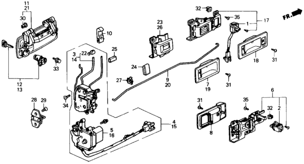 1988 Honda Civic Cylinder, Driver Side Door Lock Diagram for 72146-SH3-003