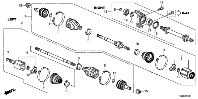 2013 Honda Civic Driveshaft Assembly, Driver Side Diagram for 44306-TR0-A92