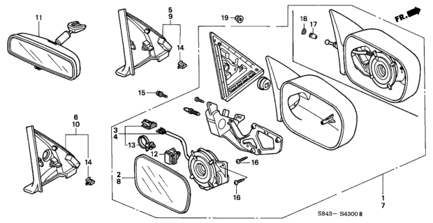1998 Honda Accord Mirror Assembly, Passenger Side Door (Heather Mist Metallic) (R.C.) Diagram for 76200-S84-A21ZH