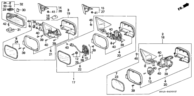 1997 Honda Accord Mirror Assembly, Driver Side Door (Dark Currant Pearl) (R.C.) Diagram for 76250-SV5-A06ZR