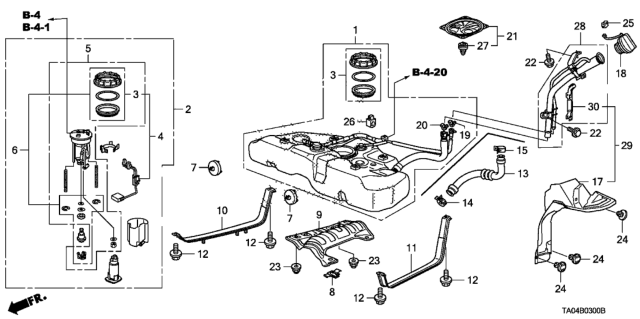 2010 Honda Accord Module Assembly, Fuel Pump Diagram for 17045-TK4-A00
