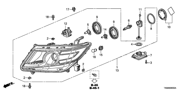2012 Honda Odyssey Headlight Assembly, Driver Side Diagram for 33150-TK8-A01
