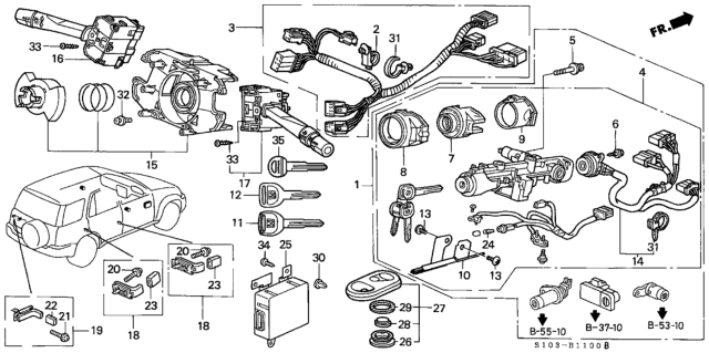 1997 Honda CR-V Switch Assembly, Door Diagram for 35400-692-043
