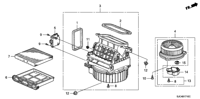 2011 Honda Ridgeline Motor Assembly, Fan Diagram for 79310-SJC-A03