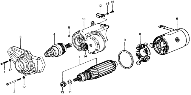 1975 Honda Civic Starter Motor Components Diagram