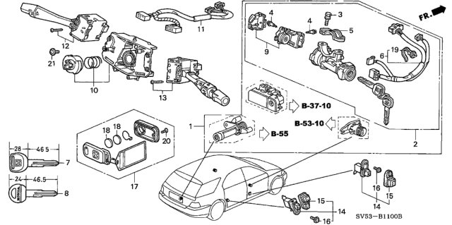 1994 Honda Accord Lock Assy., Steering Diagram for 35100-SV4-A11