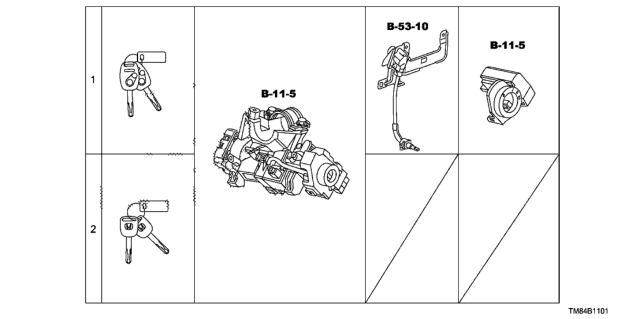 2012 Honda Insight Cylinder Set, Key Diagram for 06350-TM8-A01
