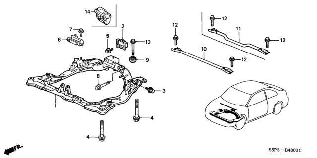 2003 Honda Civic Sub-Frame, Front Diagram for 50200-S5A-A04