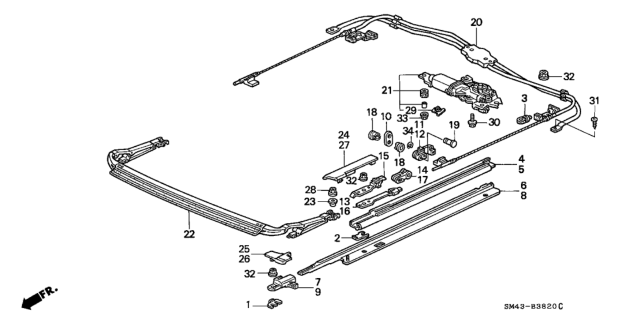 1990 Honda Accord Cable Assembly, Sunroof Diagram for 70400-SM4-003