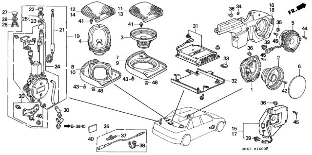 1991 Honda Accord Grille, R. Speaker *NH167L* (GRAPHITE BLACK) Diagram for 39126-SM4-960ZD