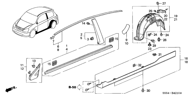 2005 Honda Civic Clip, Side Sill Garnish (Upper) Diagram for 91513-S5S-E01