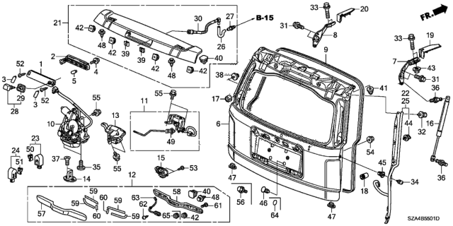 2015 Honda Pilot Lock Assembly, Glass Hatch Diagram for 74805-SZA-A01