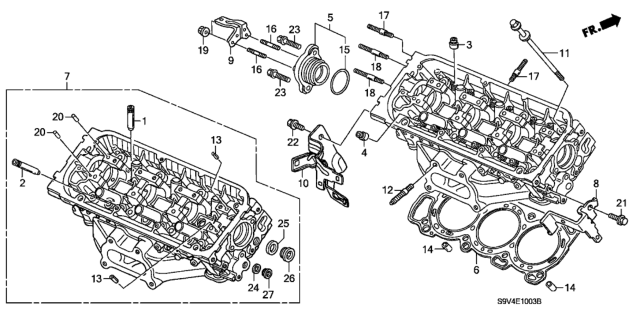 2005 Honda Pilot Cylinder Head Assembly, Rear Diagram for 12300-RGL-305