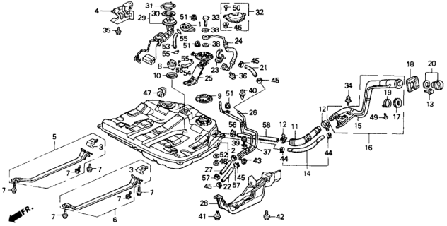 1992 Honda Accord Band Assembly, Driver Side Fuel Tank Mounting Diagram for 17522-SM1-030