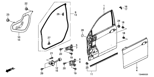 2014 Honda Accord Hinge, Right Front Door Lower Diagram for 67420-T2F-A01ZZ