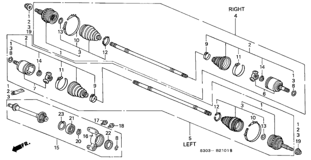2000 Honda Prelude Shaft Assembly, Half Diagram for 44500-S0A-000