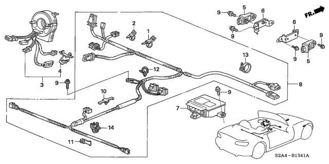 2006 Honda S2000 Reel Assembly, Cable Diagram for 77900-S2A-A51