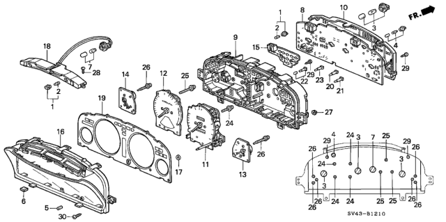 1995 Honda Accord Tachometer Assembly Diagram for 78125-SV7-A01