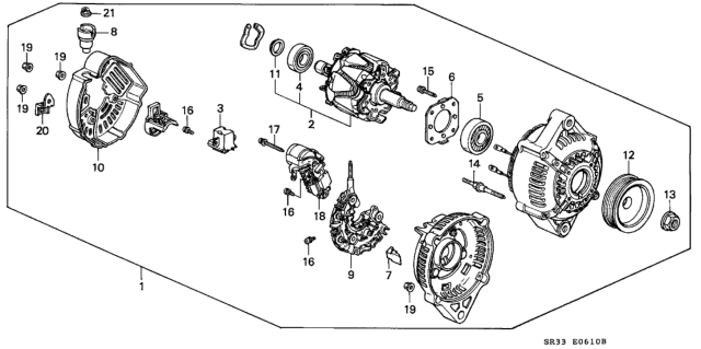 1992 Honda Civic Regulator Assembly Diagram for 31150-P08-003