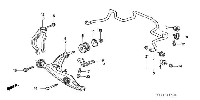 1997 Honda CR-V Arm Assembly, Right Front (Lower) Diagram for 51350-S10-A00