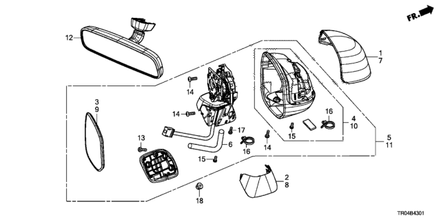 2012 Honda Civic Mirror Sub-Assembly, Driver Side (Coo) (Flat) (Heated) Diagram for 76253-TR0-305