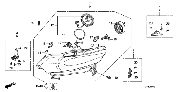 2013 Honda Insight Leg Kit A, L. Headlight Mounting Diagram for 06150-TM8-A01
