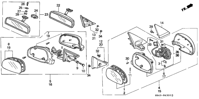 1995 Honda Civic Mirror Assembly, Driver Side Door (Frost White) (R.C.) Diagram for 76250-SR1-A26ZC
