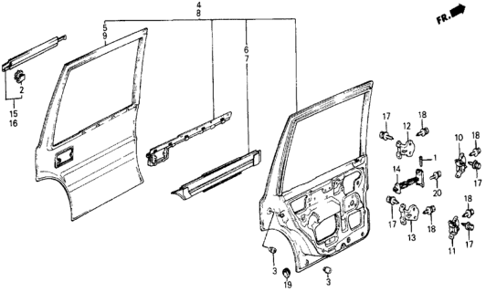 1985 Honda Civic Molding Assy., L. RR. Door Diagram for 76805-SB6-003