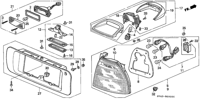 1994 Honda Accord Taillight Assy., L. Diagram for 33550-SV4-A01
