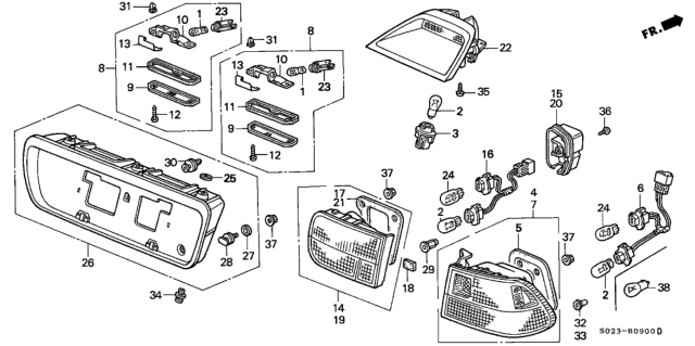 1997 Honda Civic Garnish Assembly, Rear License (Frost White) Diagram for 74890-S02-A10ZC