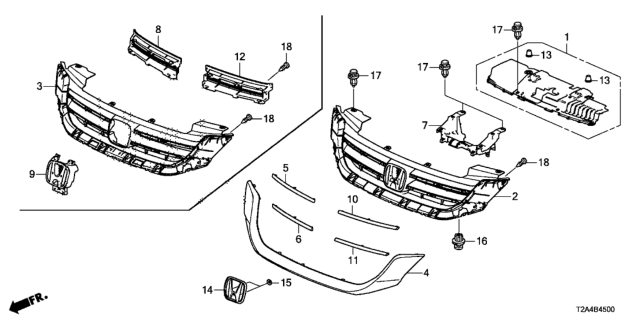 2015 Honda Accord Stay,FR Grille Diagram for 71125-T2A-A00