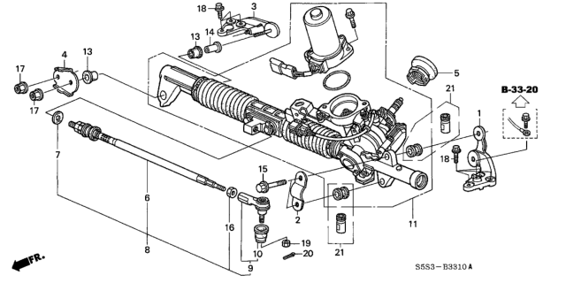 2002 Honda Civic Bracket, R. Steering Rack Diagram for 53438-S5A-G50