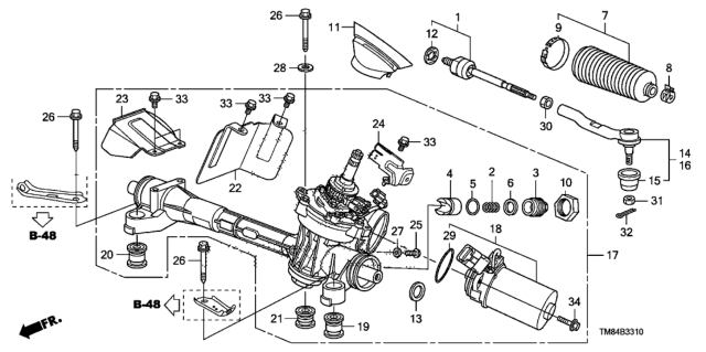 2012 Honda Insight Dust Seal Set, Tie Rod Diagram for 53429-TF0-003