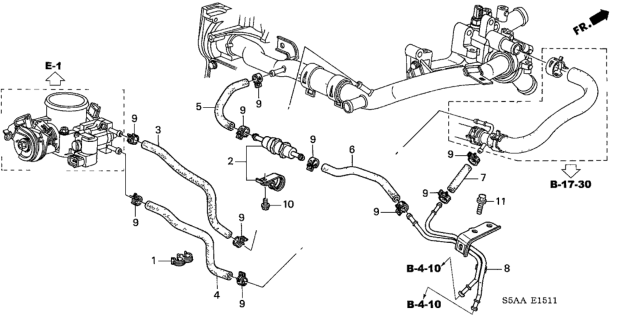 2004 Honda Civic Hose B, Pressure Regulator Water Inlet Diagram for 19536-PMS-A00