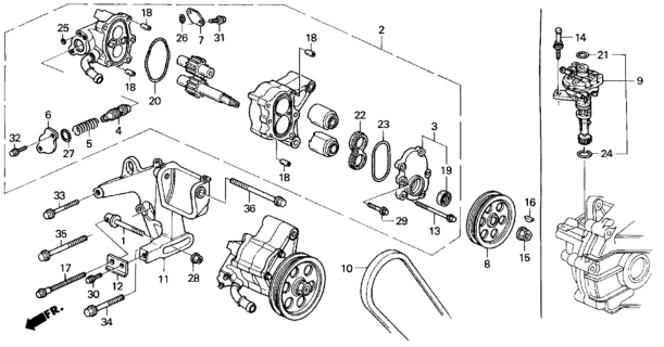 1990 Honda Accord Pulley, Power Steering Pump Diagram for 56483-PT0-000