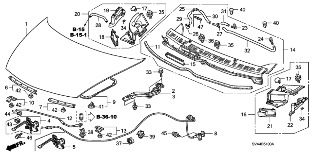 2006 Honda Civic Wire Assembly, Hood (Atlas Gray) Diagram for 74130-SNA-A01ZA