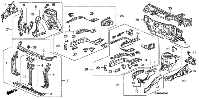 2008 Honda Fit Wheelhouse Sub-Set, L. FR. Diagram for 04652-SAA-G00ZZ