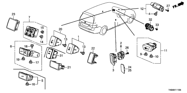 2015 Honda Odyssey Switch Assy., Cool Box Diagram for 35475-TK8-A01