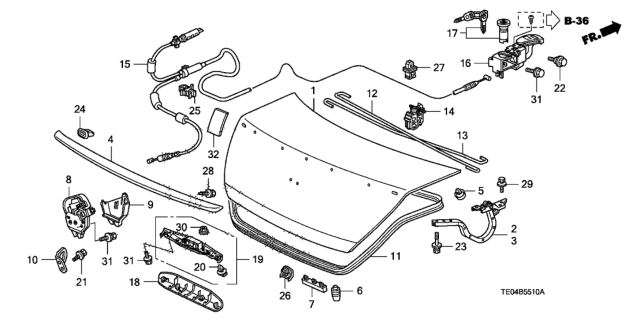 2008 Honda Accord Cable, Trunk & Fuel Lid Opener Diagram for 74880-TE0-A01